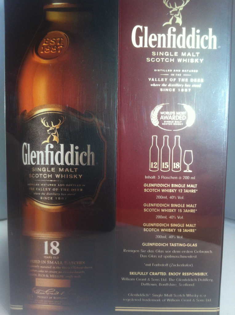 Glenfiddich Single Malt Whisky - gibt es beim Whisky Store drei Jahrgänge in einer Box zum probieren.